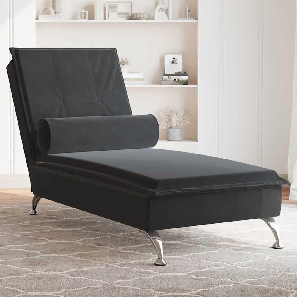 Lumanois Massage Chaise Lounge with Neck Roll, Black Velvet, 14.65 kg, 379455