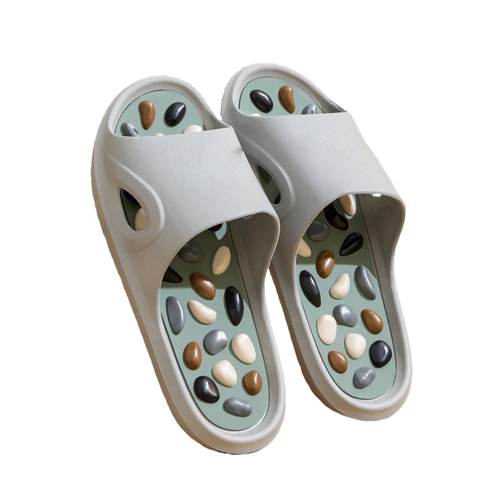 SQOYEI Soft Support Foot Massage Slippers, Non-Slip Reflexology Sandals, Breathable, for Flat Feet, Gray, EU 42–43