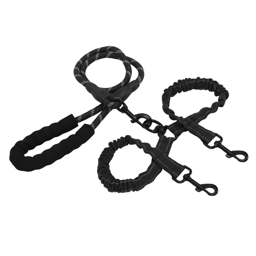 Dpofirs Double Dog Leash with 360° Swivel and Reflective Stitching, Black