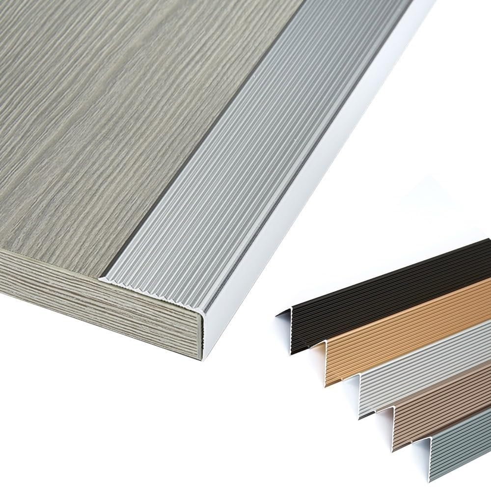 1-Piece Metal Stair Edge Trim, Silver, 5 × 90 cm