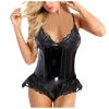 Women's Sexy Patent-Leather Lingerie Teddy Bodysuit view 3