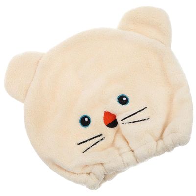 Quick-Drying Coral Fleece Hair Towel Cap with Button for Girls