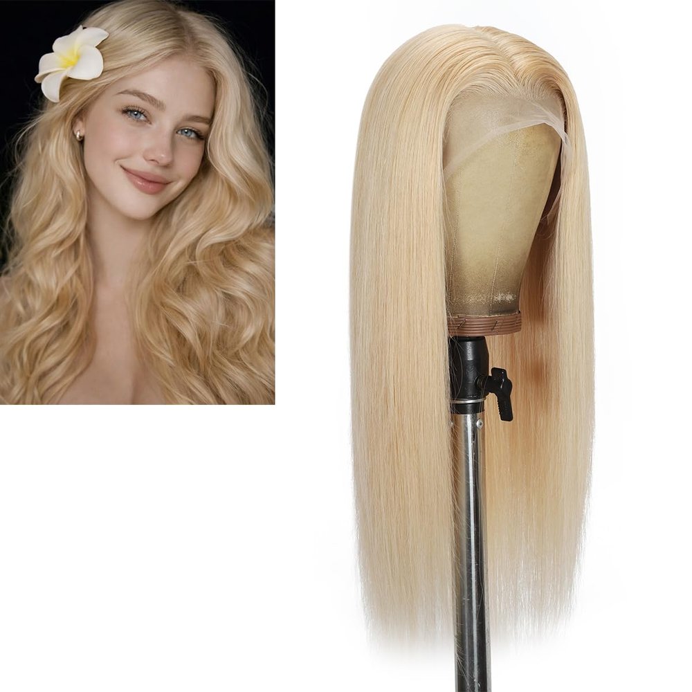 Larafona #32 Light Blonde 100% Remy Human Hair Wig, 20 in, Transparent Lace
