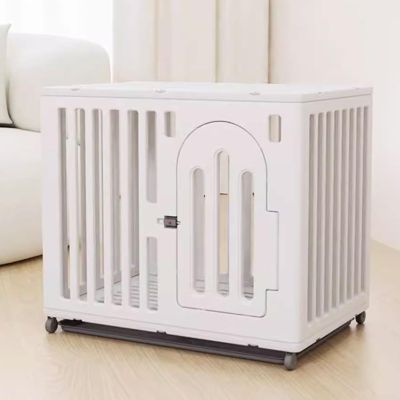 Dog Crate for Small Dogs with Lockable Latch, Double Door, Plastic Frame, Swivel Casters and Tray (White)