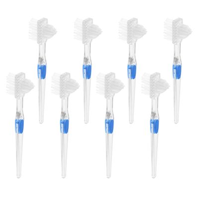 CATIEBYE 8-Piece Compact Plastic Denture Brush with Soft Bristles for Thorough Cleaning, Seniors, and Daily Oral Care on the Go