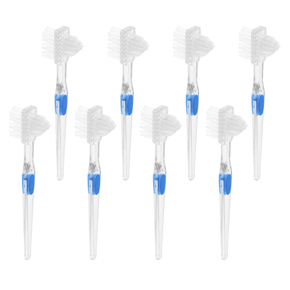 CATIEBYE 8-Piece Compact Plastic Denture Brush with Soft Bristles for Thorough Cleaning, Seniors, and Daily Oral Care on the Go