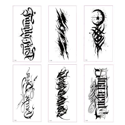 Fake Arm, Chest & Shoulder Tattoo Stickers, 6 Sheets of Tiny Black Temporary Tattoos, Waterproof Half-Sleeve Designs for Men and Women