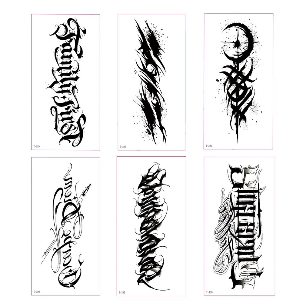 Fake Arm, Chest & Shoulder Tattoo Stickers, 6 Sheets of Tiny Black Temporary Tattoos, Waterproof Half-Sleeve Designs for Men and Women