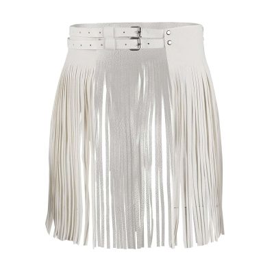 Halloween Harness Fringe Skirt for Clubwear and Fashion Performances, Open-Crotch Half-Dress (White, One Size)