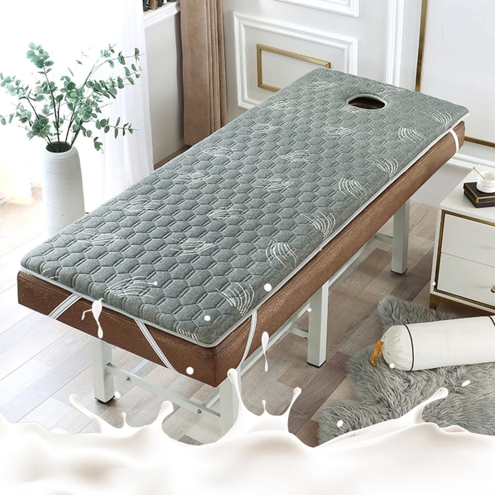 Spa Table Mattress, Memory Foam Massage Table Pad with Round Headrest, Elastic Straps and Face Opening for Tattoo and Sauna Tables, Style 7