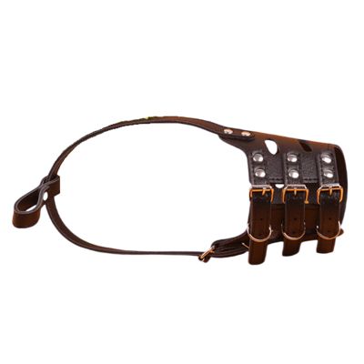 Leather Dog Muzzle, Adjustable, Breathable, Black, L