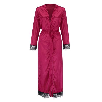 Generic Women's Seductive Long Silk Robe with Babydoll Lingerie Design
