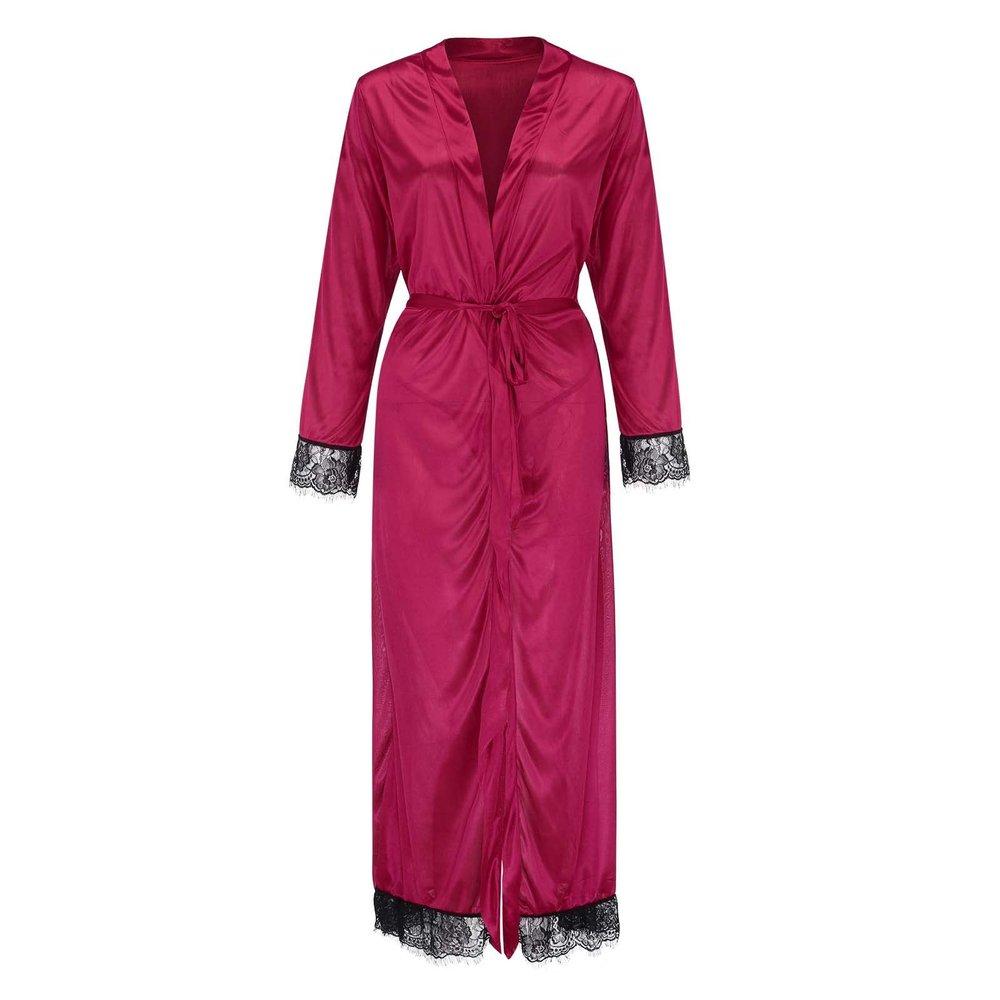 Generic Women's Seductive Long Silk Robe with Babydoll Lingerie Design