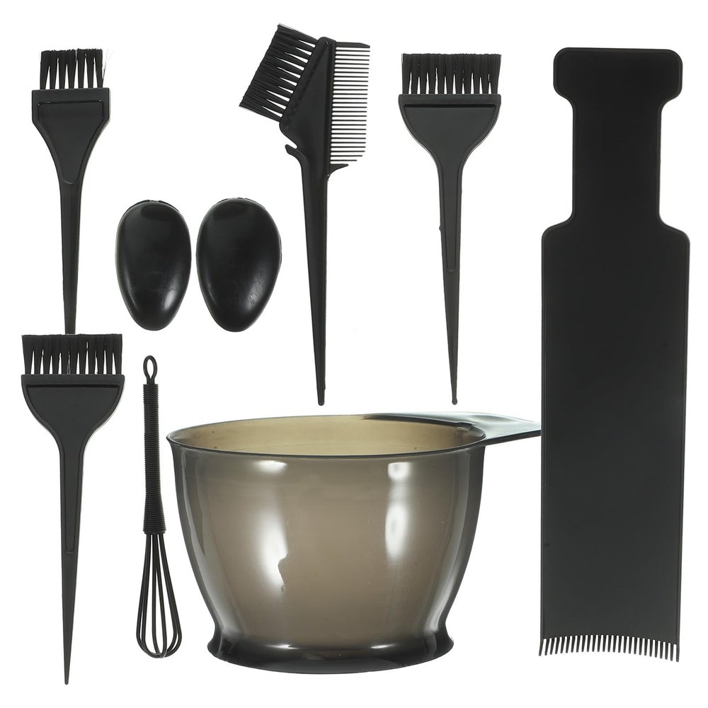 RUNROTOO Plastic Hair Dye Bowl and Brush Set with Stiff Comb-Bristle Design, 1 Set, Random Style