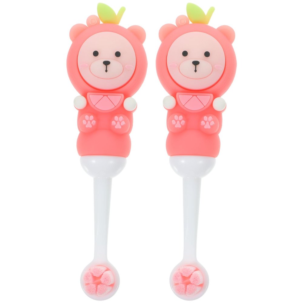 PAMINGONO 2-Pack Cute Bear Children's Toothbrushes with Soft Bristles and Ergonomic Silicone Handles