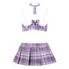 Sexy Lingerie Set for Women, Playful Cosplay Uniform, Mini Tartan Costume, Cutout Push-Up Bra and Panty Set, Purple view 1