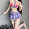 Sexy Lingerie Set for Women, Playful Cosplay Uniform, Mini Tartan Costume, Cutout Push-Up Bra and Panty Set, Purple view 4