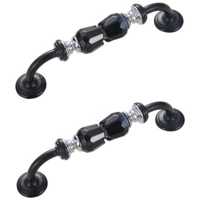 FBHFSUIEF 2-Piece Crystal Drawer Pulls, Double-Hole, Black