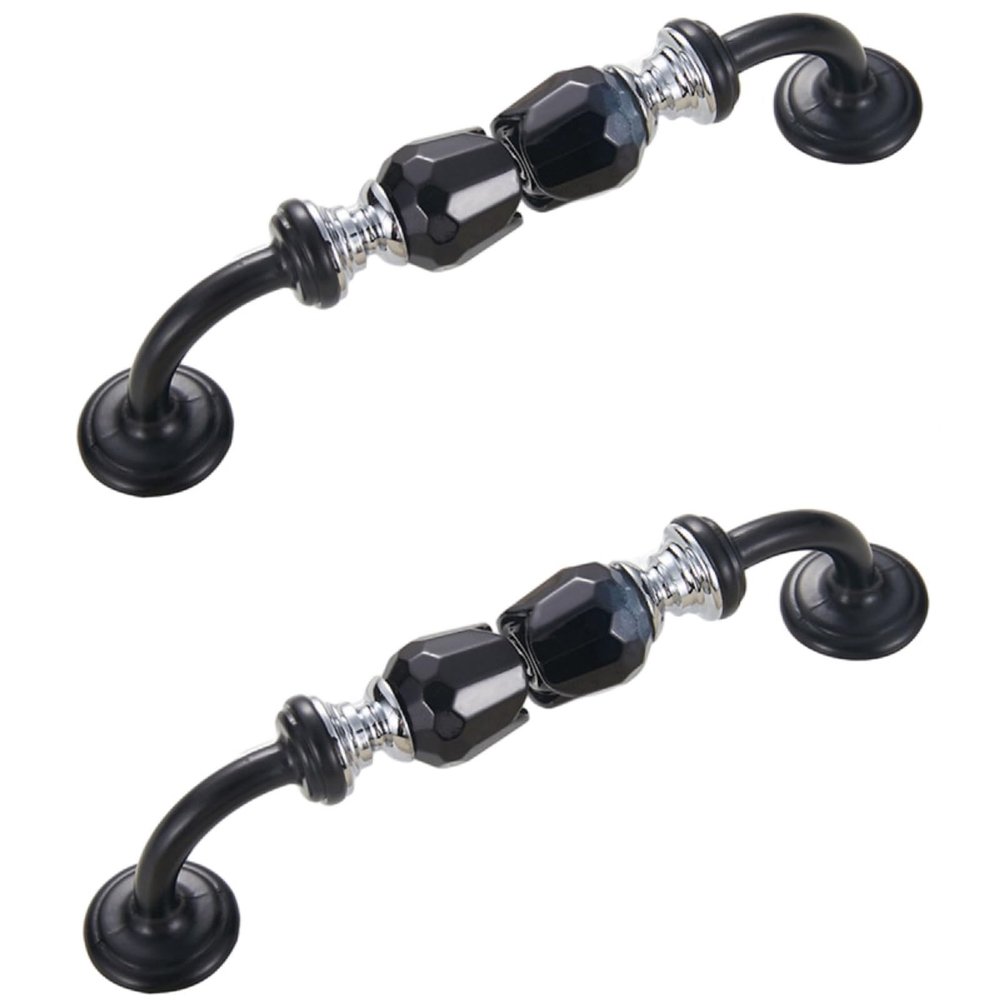 FBHFSUIEF 2-Piece Crystal Drawer Pulls, Double-Hole, Black