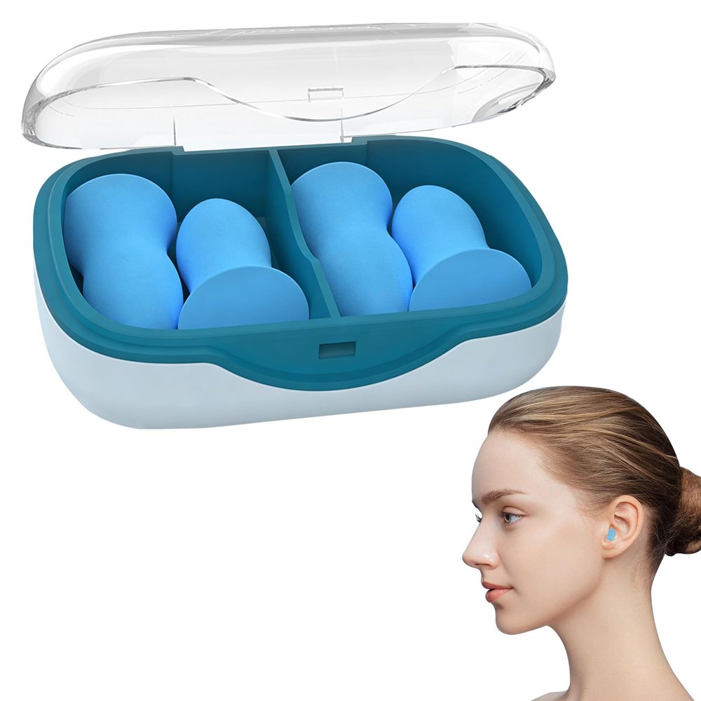 Upgraded Earplugs for Sleeping, Noise Reduction, with Storage Case, Reusable Soft Foam, Blue