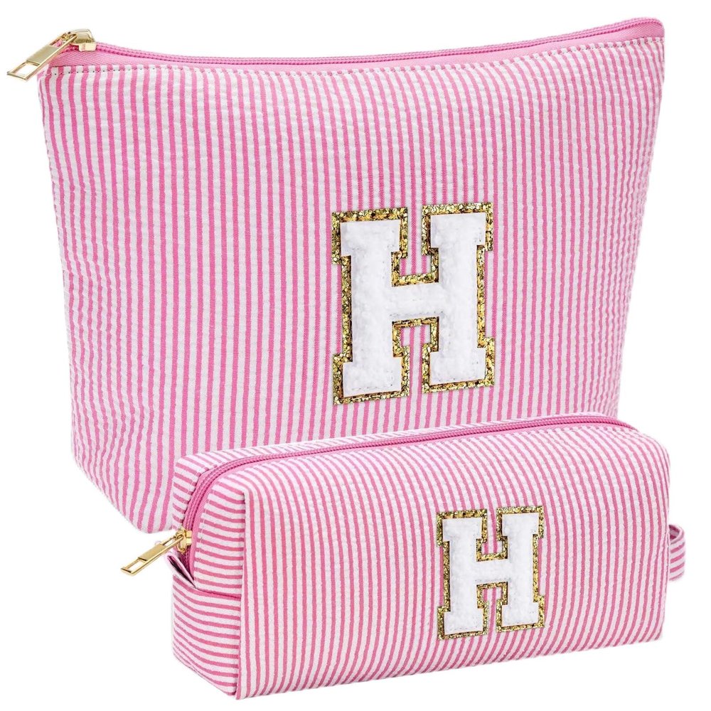 YOOLIFE Personalized Cosmetic Bag Set for Girls Ages 8–14, Pink Letter H