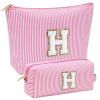 YOOLIFE Personalized Cosmetic Bag Set for Girls Ages 8–14, Pink Letter H view 1