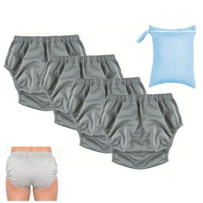 Adult Diaper Covers, 4-Piece Set, Multicolor XS–2XL Incontinence Pants for Men and Women (Gray, X-Large)