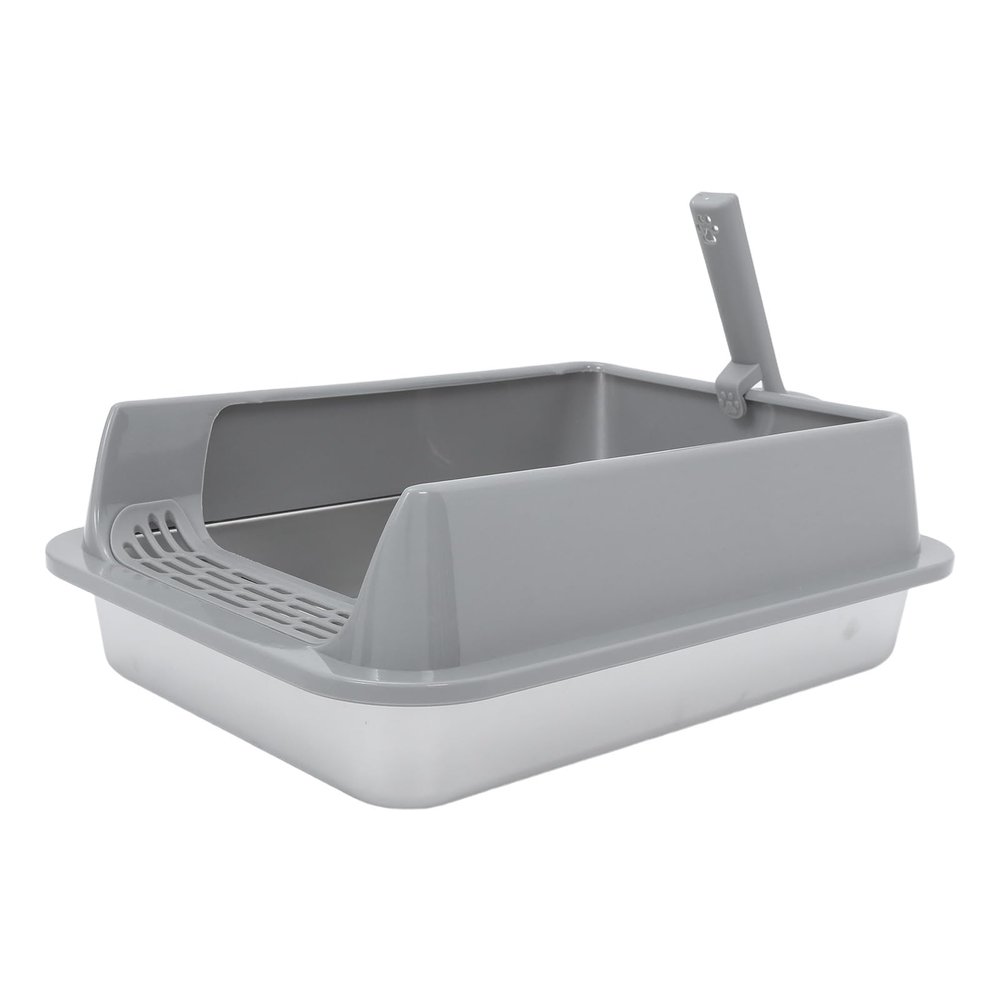 Toyvian Stainless Steel Cat Litter Box with Lid, Non-Slip Base, Modern Design