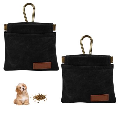 Dog Treat Pouch, Hands-Free Waist Training Bag with Carabiner Clip, Portable Reward Bag for Puppies, for Walks, Travel, and Outdoor Agility, Black, 2 Pack