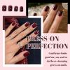 LunarCharm 24 Burgundy Press-On Nails, Extra Short, Glossy Jelly Gel, Round view 4