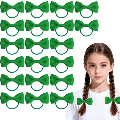 20-Piece Set of Kids' Hair Ties with Bows, Green