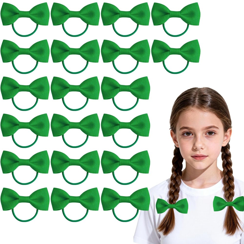 20-Piece Set of Kids' Hair Ties with Bows, Green