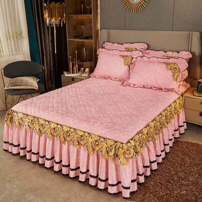 MTHGH Velvet Fitted Sheet with Ruffled Bed Skirt, Mattress Cover, Non-Slip Bedspread (*8.2 Pillowcases)