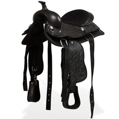 Lumanois Western Saddle with Halter and Breast Collar, Genuine Leather, 13 in, Black, 6.52 kg