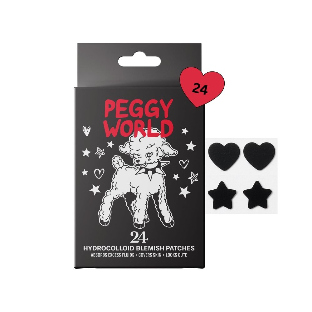 Peggy World Hydrocolloid Acne Patches, 24 Holographic Star and Heart Patches for the Face