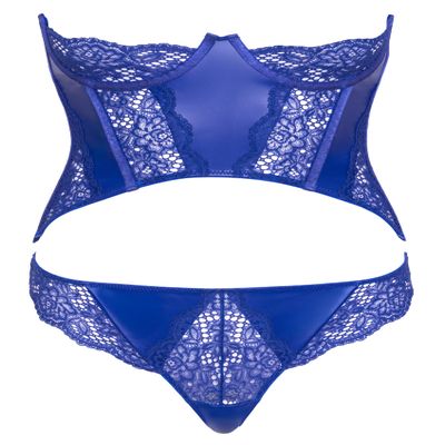 COTTELLI Strapless Corset Set with Blue Open-Crotch G-String
