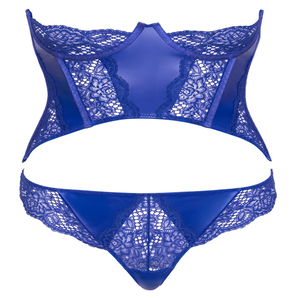 COTTELLI Strapless Corset Set with Blue Open-Crotch G-String