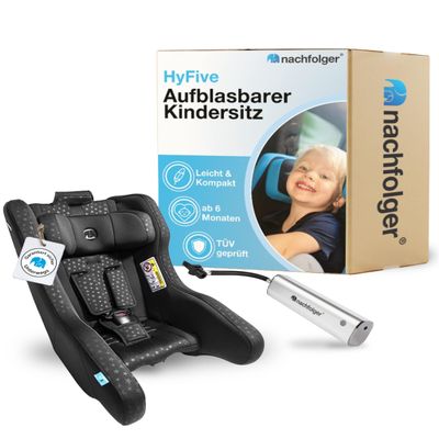 nachfolger HyFive Inflatable Travel Car Seat for Children 6 Months–4 Years, 4.6 kg, Foldable, with Bag and Pump, Seat Belt Installation, No ISOFIX