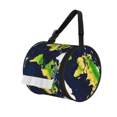 Cylinder Tissue Box with World Map Print, Portable Holder for Bathroom, Car, Office, and Home