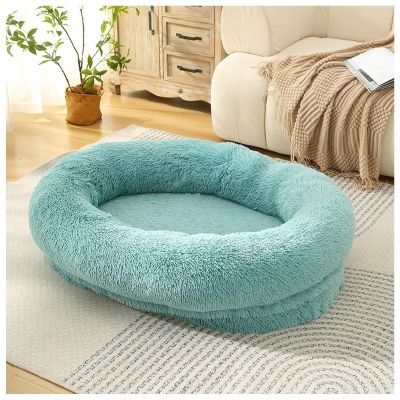 VHcgCGJ Fluffy Washable Anti-Anxiety Dog Bed, Non-Slip Plush Faux-Fur Round Pet Bed, Emerald Green, XL