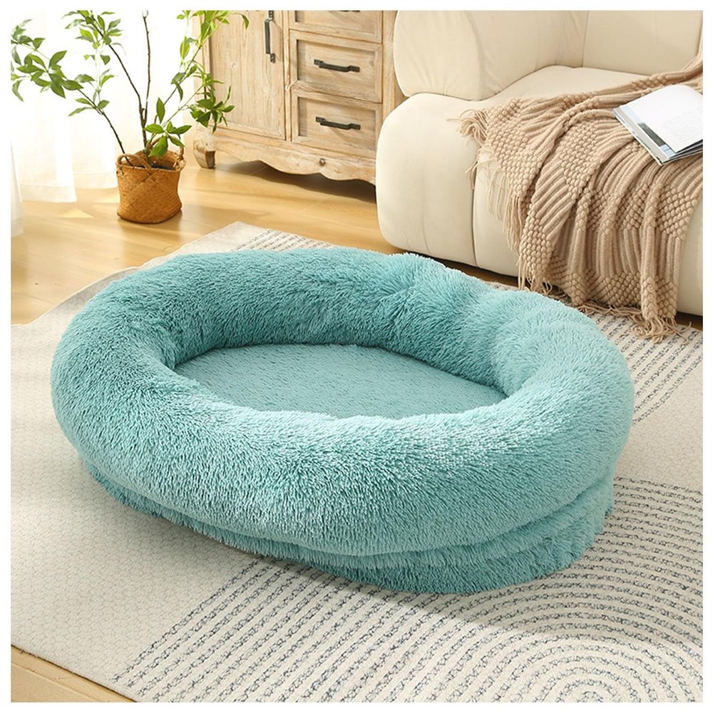 VHcgCGJ Fluffy Washable Anti-Anxiety Dog Bed, Non-Slip Plush Faux-Fur Round Pet Bed, Emerald Green, XL