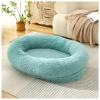 VHcgCGJ Fluffy Washable Anti-Anxiety Dog Bed, Non-Slip Plush Faux-Fur Round Pet Bed, Emerald Green, XL view 1