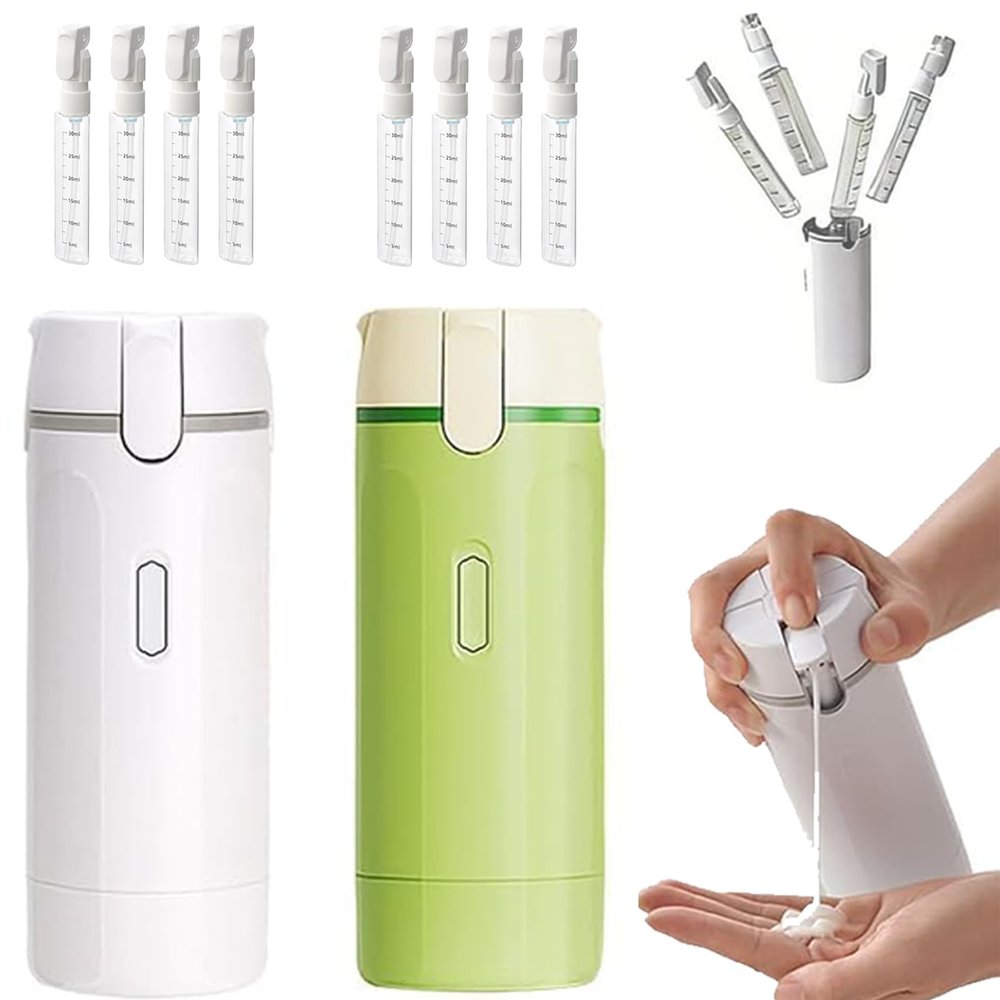 Cleanvo 4-in-1 Travel & Gym Dispenser, Leak-Resistant, 4 x 30 mL, White/Green
