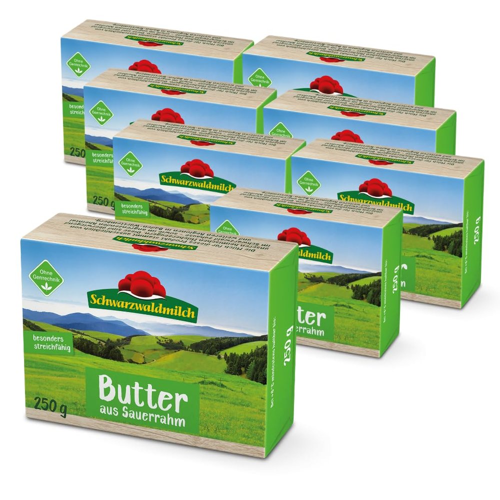 Schwarzwaldmilch Sour Cream Butter 250 g – Fresh Black Forest Butter, Creamy & Flavorful, Ideal for Baking & Spreading, 8-Pack