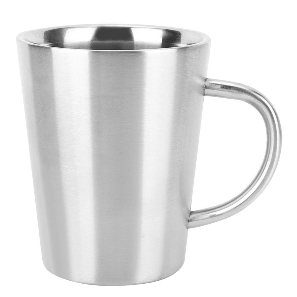 350 ml Double-Wall Stainless Steel Drinking Cup with Handle for Beer, Tea, Water, and Milk (Silver)