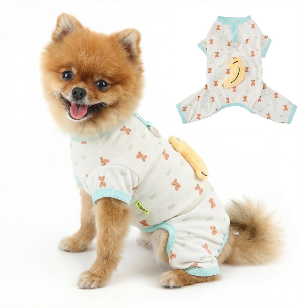 PAIDEFUL Printed Dog Pajamas with Plush Banana, Cream, Size S
