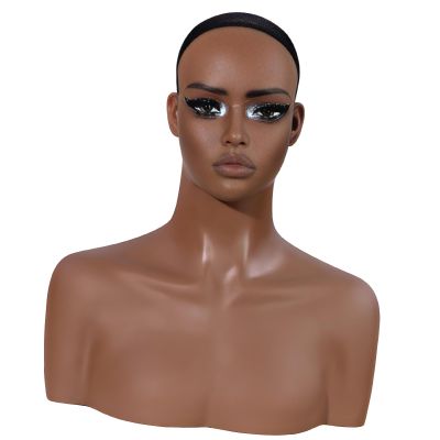 Skin-Tone Hair Display Head with Double Shoulder Base