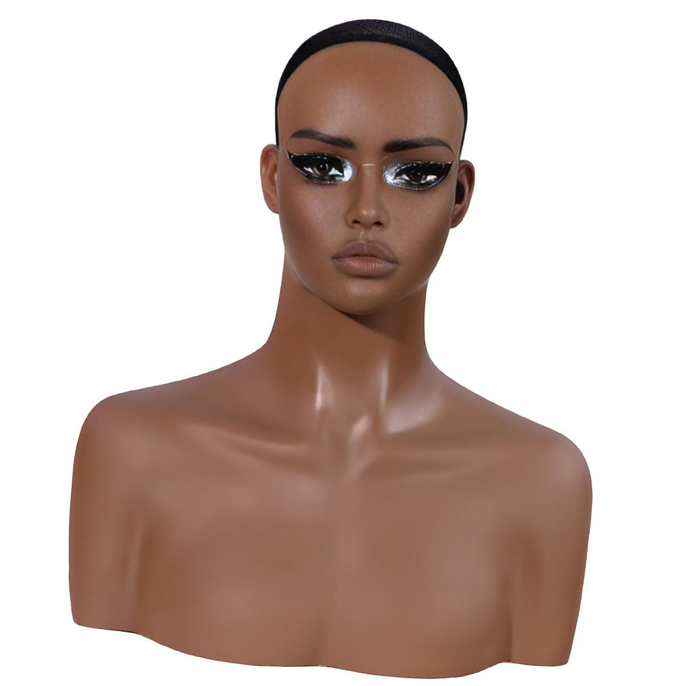 Skin-Tone Hair Display Head with Double Shoulder Base