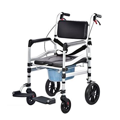 Foldable Portable Commode Chair with Hand Brakes and Padded Seat, Rolling Shower Transport Chair for Seniors and People with Disabilities