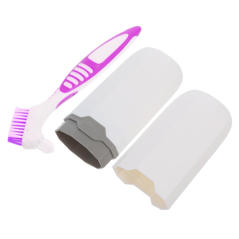 Travel Toothbrush for Dentures with Double-Sided Bristles, 2-Piece